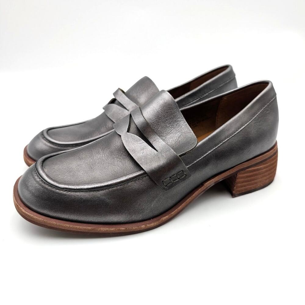 Kork Ease Keegan Block Heel Penny Loafer Women's Silver Metallic Sz US9M EU39.5